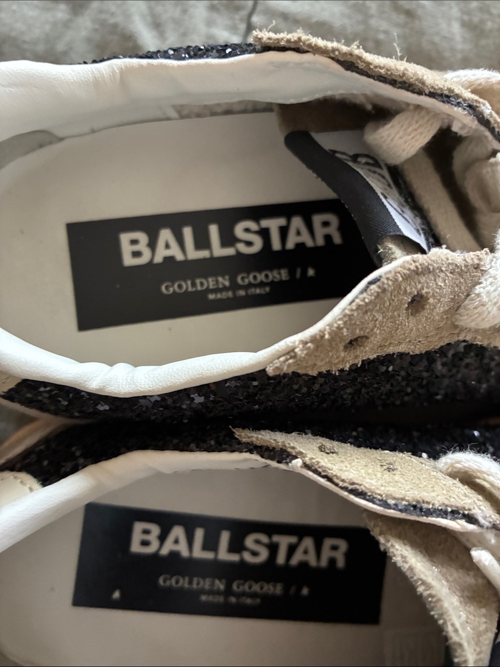 Golden Goose Ballstar Black Glitter with Beige Suede Accents